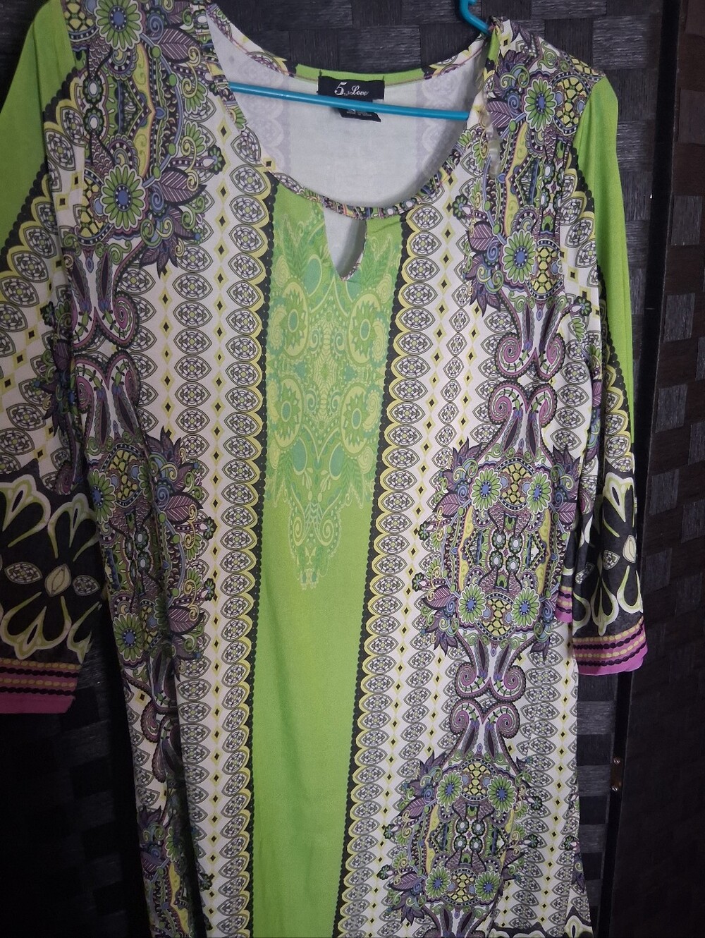 5 Love Green & Purple Patterned Tunic Dress